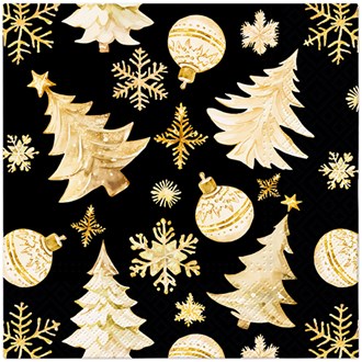 Golden Christmas Trees Black napkins